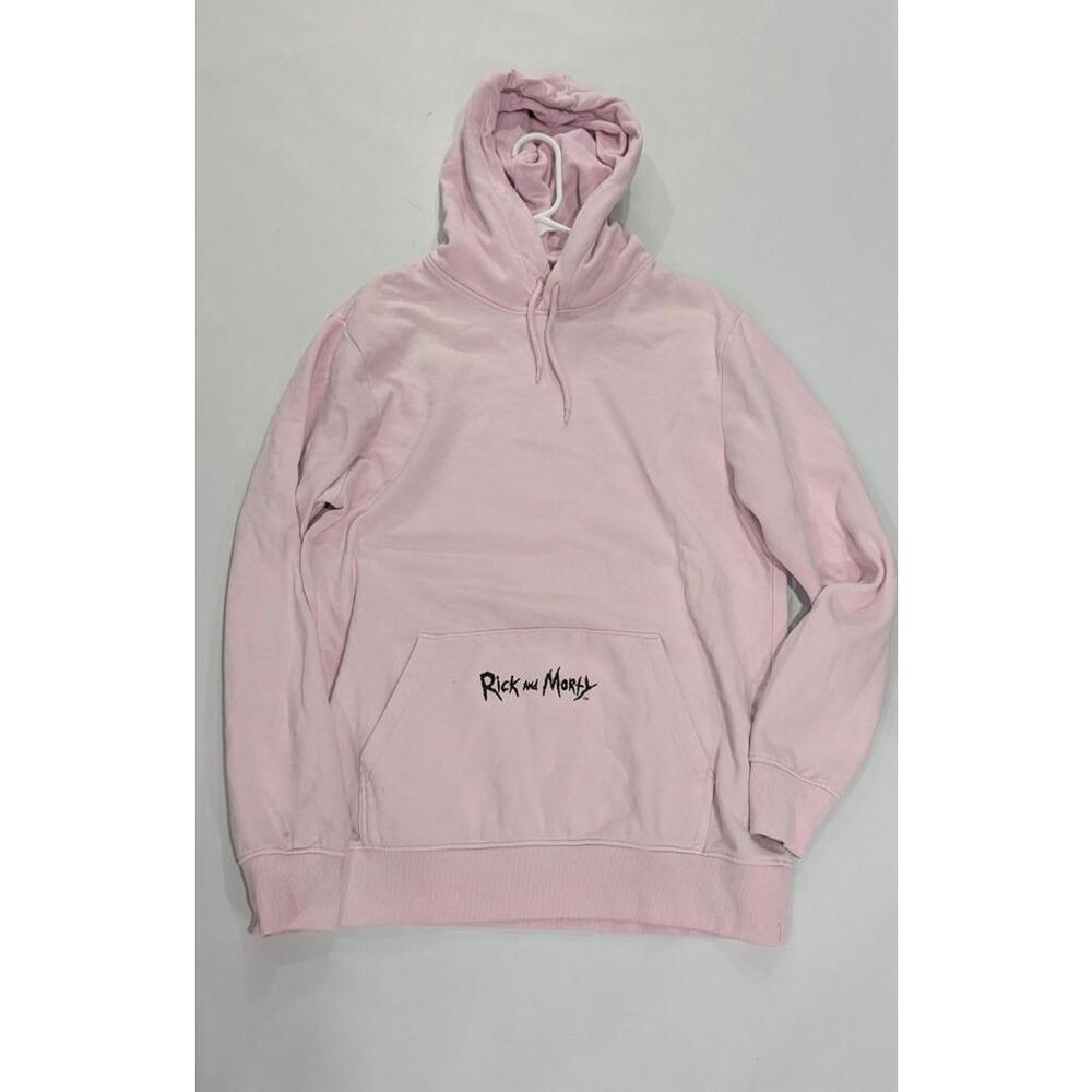 Mens H&M Rick And Morty Cartoon Network Long Sleeve Pink Pullover Hoodie Size L
